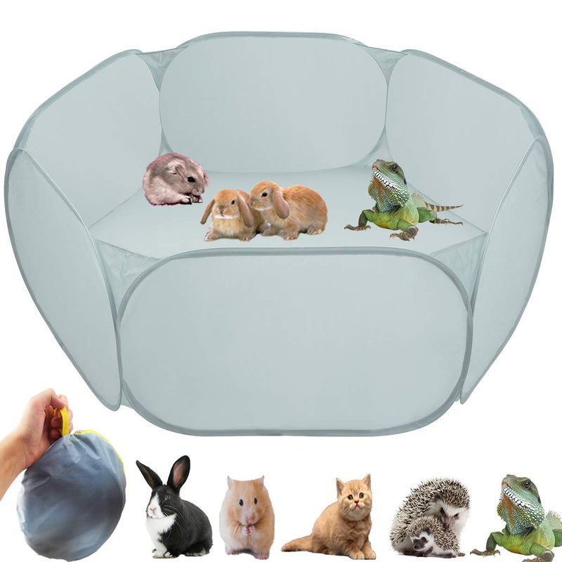 GABraden Small Animal Cage Tent Playpen with Fabric,Reptiles Cage,Breathable Transparent Pet Playpen Pop Open Outdoor/Indoor Exercise Fence,Portable Yard Fence (Solid-Grey) - Image 1
